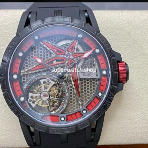 BBR Factory Roger Dubuis Tourbillon Excalibur RDDBEX0644 45mm Titanium Rubber Strap Skeletonized Red Dial