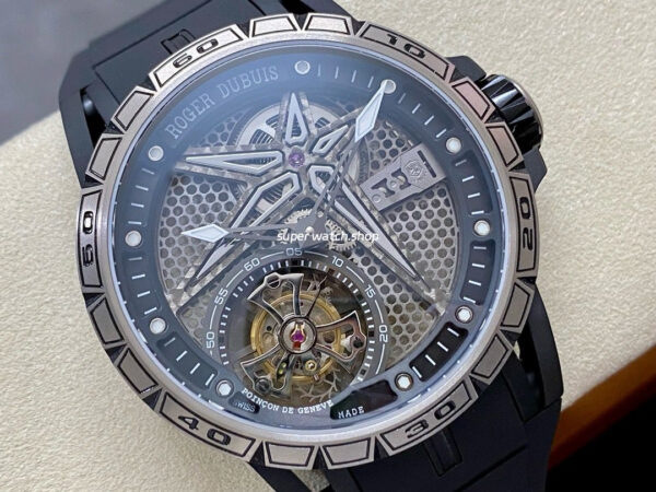 BBR Factory Roger Dubuis Tourbillon Excalibur RDDBEX0815 45mm Titanium Rubber Strap Skeletonized Black Dial - Image 2