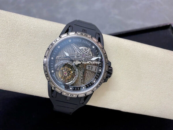 BBR Factory Roger Dubuis Tourbillon Excalibur RDDBEX0815 45mm Titanium Rubber Strap Skeletonized Black Dial - Image 4