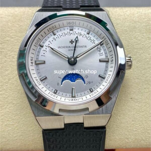 GR Factory Vacheron Constantin Moonphase Retrograde Date Overseas 41mm Steel Black Rubber Strap Silver Dial