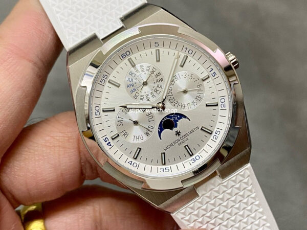 8F Factory Vacheron Constantin Overseas 4300V Perpetual Calendar 41.5mm Steel White Rubber Strap Silver Dial - Image 2