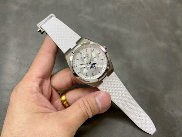 8F Factory Vacheron Constantin Overseas 4300V Perpetual Calendar 41.5mm Steel White Rubber Strap Silver Dial - Image 4