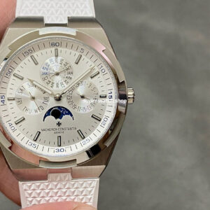 8F Factory Vacheron Constantin Overseas 4300V Perpetual Calendar 41.5mm Steel White Rubber Strap Silver Dial