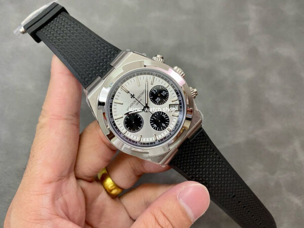 8F Factory Vacheron Constantin Overseas Chronograph 5500V/110A-B686 42.5mm Steel Rubber Strap Black Eye Silver Dial - Image 3