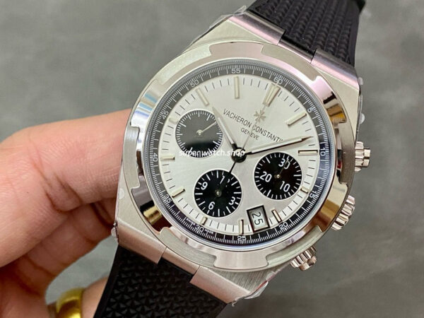 8F Factory Vacheron Constantin Overseas Chronograph 5500V/110A-B686 42.5mm Steel Rubber Strap Black Eye Silver Dial - Image 2