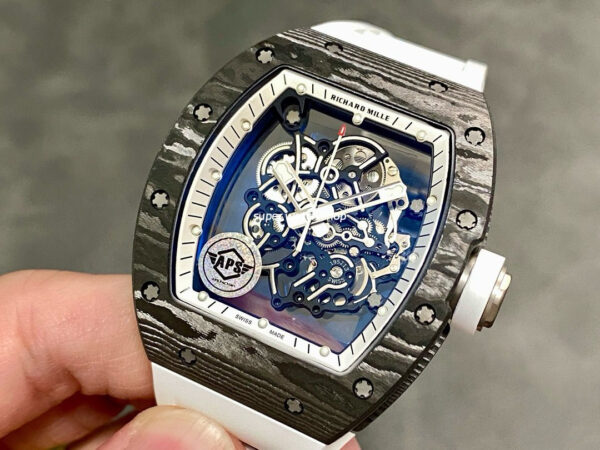 APS Factory Richard Mille RM 055 42.7mm Carbon Fiber Rubber Strap Skeletonized Black Subtitles On White Background Dial - Image 3