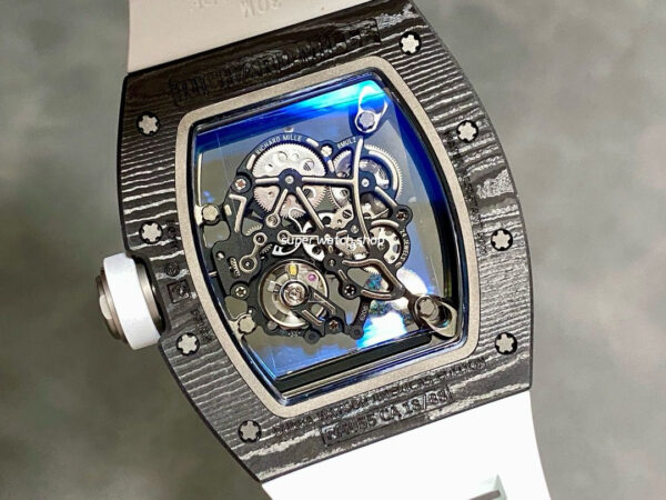 APS Factory Richard Mille RM 055 42.7mm Carbon Fiber Rubber Strap Skeletonized Black Subtitles On White Background Dial - Image 7