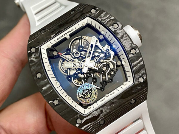 APS Factory Richard Mille RM 055 42.7mm Carbon Fiber Rubber Strap Skeletonized Black Subtitles On White Background Dial - Image 2