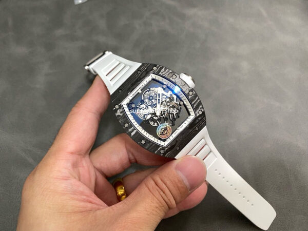 APS Factory Richard Mille RM 055 42.7mm Carbon Fiber Rubber Strap Skeletonized Black Subtitles On White Background Dial - Image 4