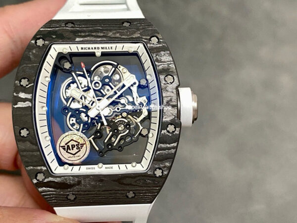 APS Factory Richard Mille RM 055 42.7mm Carbon Fiber Rubber Strap Skeletonized Black Subtitles On White Background Dial