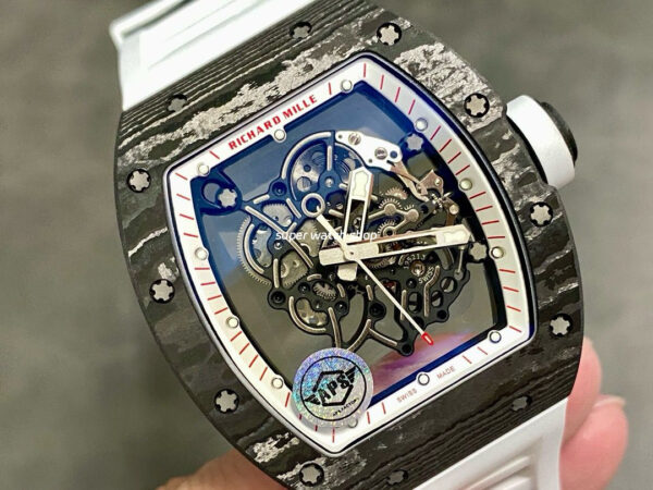 APS Factory Richard Mille RM 055 42.7mm Carbon Fiber Rubber Strap Skeletonized Red Subtitles On White Background Dial - Image 2