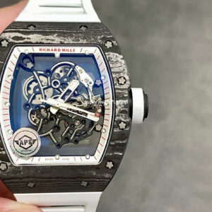 APS Factory Richard Mille RM 055 42.7mm Carbon Fiber Rubber Strap Skeletonized Red Subtitles On White Background Dial
