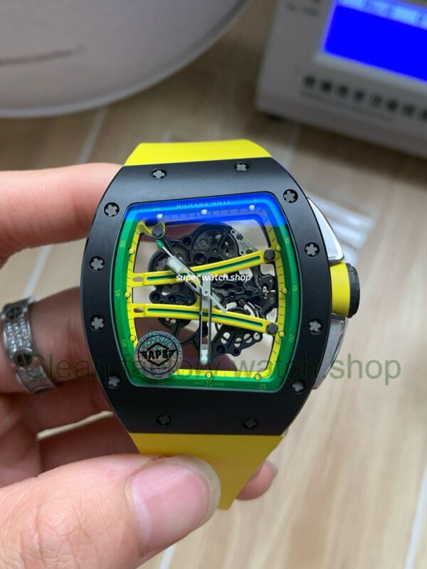APS Factory Richard Mille RM 061-01 Yellow Rubber Strap Yohan Blake Skeletonized Green Dial