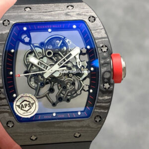 APS Factory Richard Mille RM055 42.7mm Titanium Rubber Strap Skeletonized Red Subtitles On Black Background Dial
