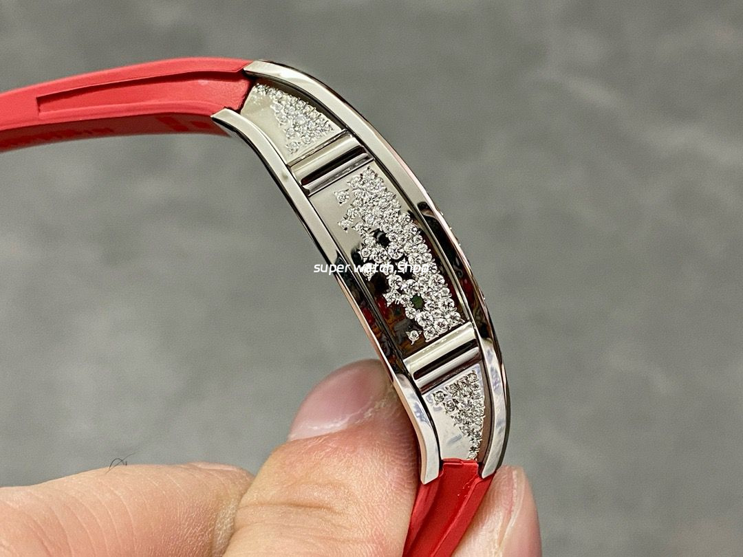 BBA Factory Richard Mille RM07 31.4mm Diamond&White Gold Red Rubber Strap Skeletonized Black Dial - Image 5