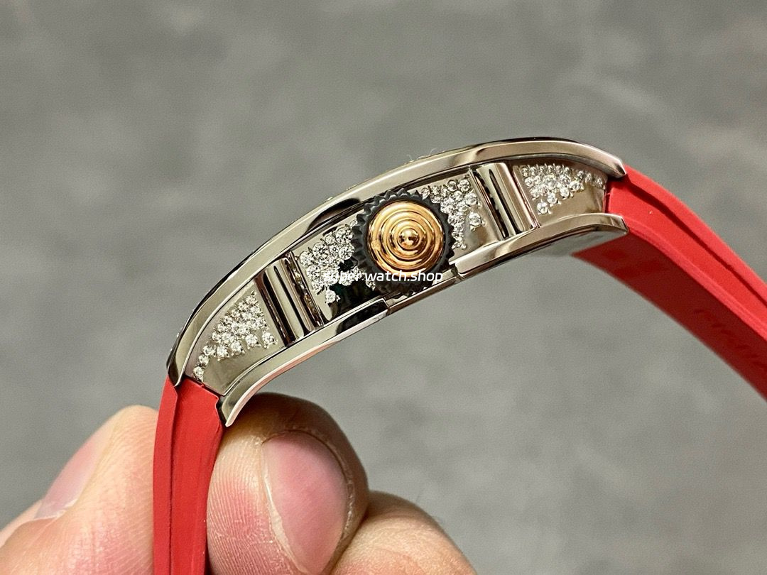 BBA Factory Richard Mille RM07 31.4mm Diamond&White Gold Red Rubber Strap Skeletonized Black Dial - Image 6