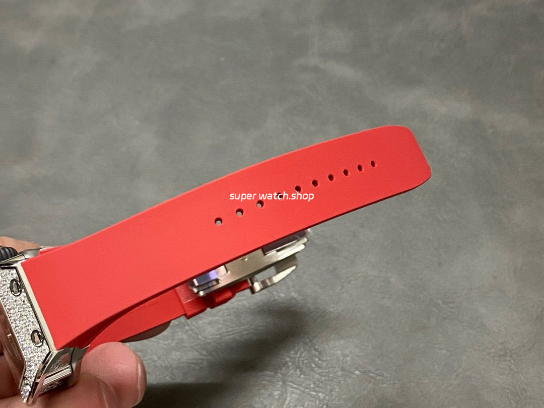 BBA Factory Richard Mille RM07 31.4mm Diamond&White Gold Red Rubber Strap Skeletonized Black Dial - Image 9