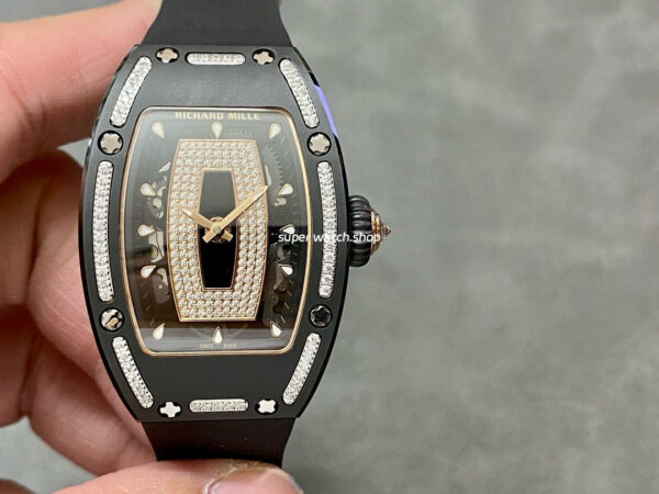 BBA Factory Richard Mille RM07 31.4mm Titanium&Carbon Fiber Black Rubber Strap Skeletonized Black Dial