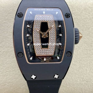 BBA Factory Richard Mille RM07 31.4mm Titanium&Carbon Fiber Black Rubber Strap Skeletonized Black Dial