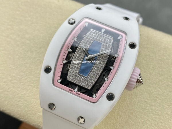 BBA Factory Richard Mille RM07 31.4mm Titanium&Carbon Fiber White Rubber Strap Skeletonized Pink Dial - Image 3