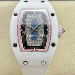 BBA Factory Richard Mille RM07 31.4mm Titanium&Carbon Fiber White Rubber Strap Skeletonized Pink Dial