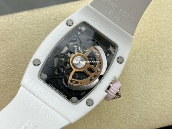 BBA Factory Richard Mille RM07 31.4mm Titanium&Carbon Fiber White Rubber Strap Skeletonized Pink Dial - Image 7