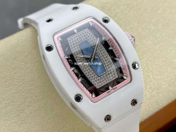 BBA Factory Richard Mille RM07 31.4mm Titanium&Carbon Fiber White Rubber Strap Skeletonized Pink Dial - Image 2