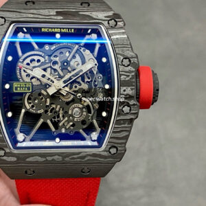 BBR Factory Richard Mille 42mm RM35-01 Black Carbon Fiber Red Canvas Strap Black Skeletonized