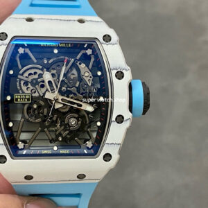 BBR Factory Richard Mille 42mm RM35-01 White Carbon Fiber Light Blue Canvas Strap White Skeletonized