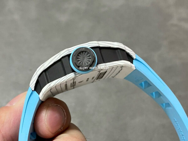 BBR Factory Richard Mille 42mm RM35-01 White Carbon Fiber Light Blue Canvas Strap White Skeletonized - Image 6