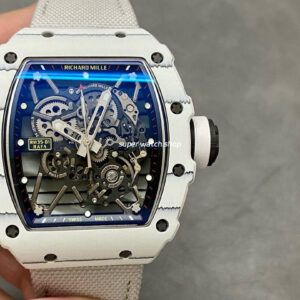 BBR Factory Richard Mille 42mm RM35-01 White Carbon Fiber White Canvas Strap White Skeletonized