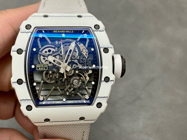 BBR Factory Richard Mille 42mm RM35-01 White Carbon Fiber White Canvas Strap White Skeletonized