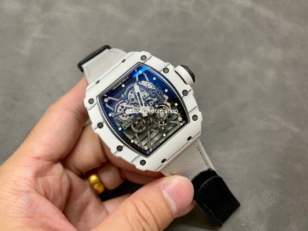BBR Factory Richard Mille 42mm RM35-01 White Carbon Fiber White Canvas Strap White Skeletonized - Image 4