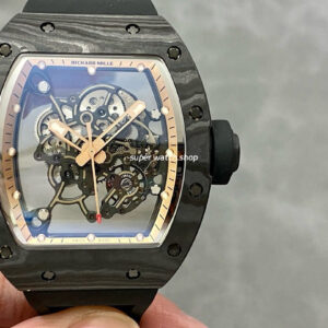 BBR Factory Richard Mille 43mm RM055 Black Carbon Fiber Black Rubber Strap Rose Gold Skeletonized Dial