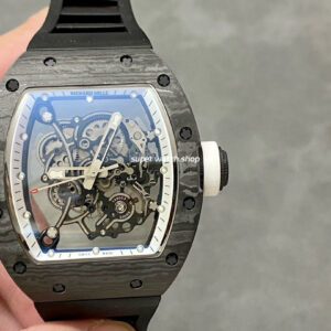 BBR Factory Richard Mille 43mm RM055 Black Carbon Fiber Black Rubber Strap White Skeletonized Dial