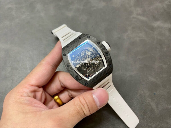 BBR Factory Richard Mille 43mm RM055 Black Carbon Fiber White Rubber Strap White Skeletonized Dial - Image 4