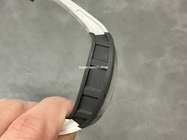 BBR Factory Richard Mille 43mm RM055 Black Carbon Fiber White Rubber Strap White Skeletonized Dial - Image 5
