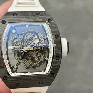 BBR Factory Richard Mille 43mm RM055 Black Carbon Fiber White Rubber Strap White Skeletonized Dial