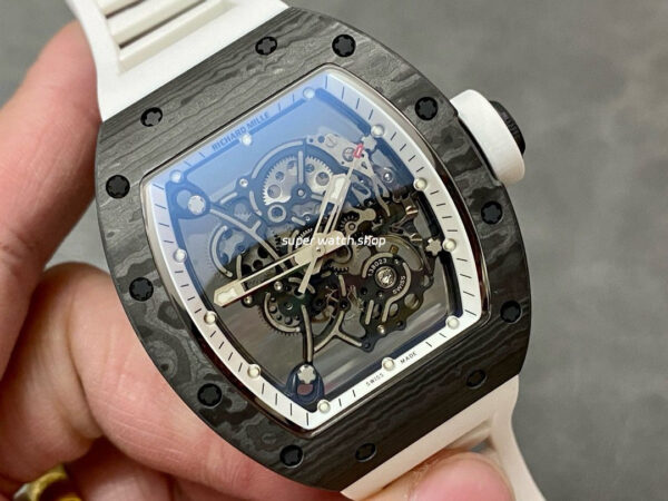 BBR Factory Richard Mille 43mm RM055 Black Carbon Fiber White Rubber Strap White Skeletonized Dial - Image 2
