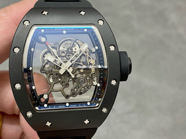 BBR Factory Richard Mille 43mm RM055 Black Ceramics Black Rubber Strap Black Skeletonized Dial