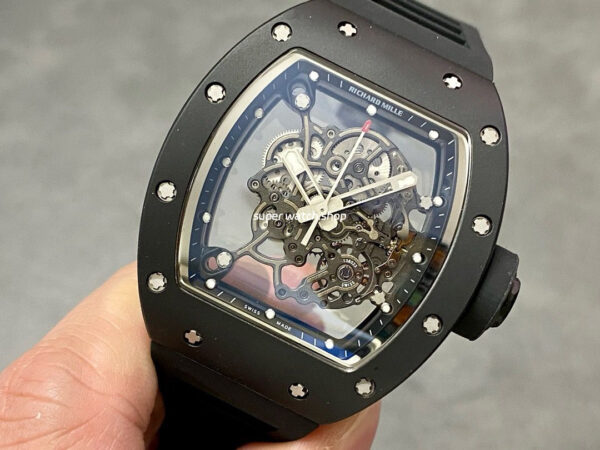 BBR Factory Richard Mille 43mm RM055 Black Ceramics Black Rubber Strap Black Skeletonized Dial - Image 3