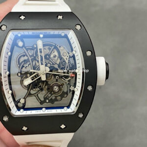 BBR Factory Richard Mille 43mm RM055 Black Ceramics White Rubber Strap White Skeletonized Dial