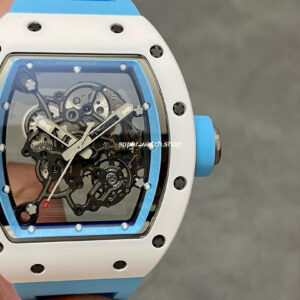 BBR Factory Richard Mille 43mm RM055 White Ceramics Light Blue Rubber Strap Light Blue Skeletonized Dial