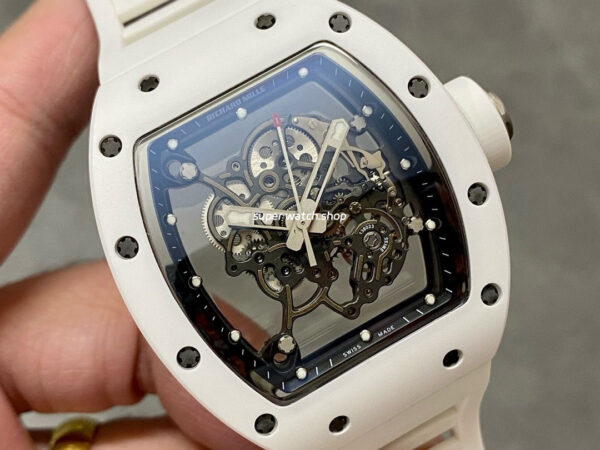 BBR Factory Richard Mille 43mm RM055 White Ceramics White Rubber Strap Black Skeletonized Dial - Image 2