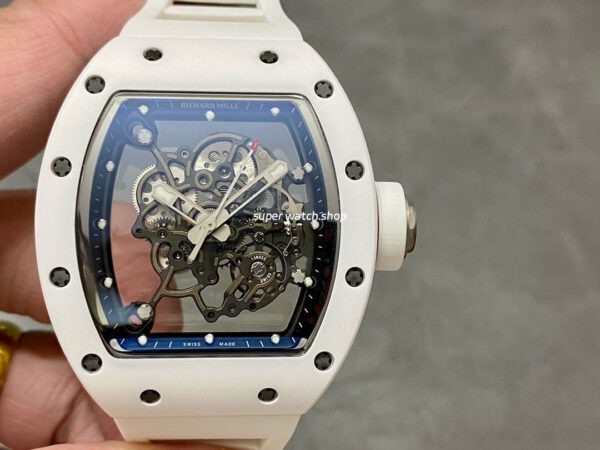 BBR Factory Richard Mille 43mm RM055 White Ceramics White Rubber Strap Black Skeletonized Dial