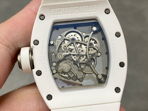 BBR Factory Richard Mille 43mm RM055 White Ceramics White Rubber Strap Black Skeletonized Dial - Image 6