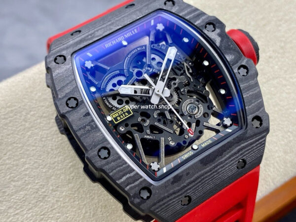 BBR Factory Richard Mille 44.5mm RM35-02 Black Carbon Fiber Red Rubber Strap Black Skeletonized - Image 2