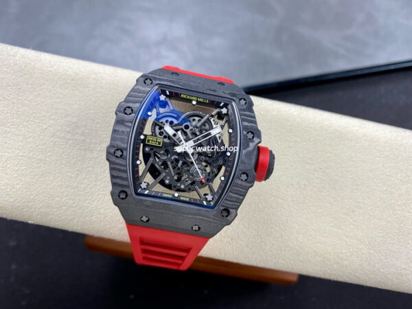 BBR Factory Richard Mille 44.5mm RM35-02 Black Carbon Fiber Red Rubber Strap Black Skeletonized - Image 4