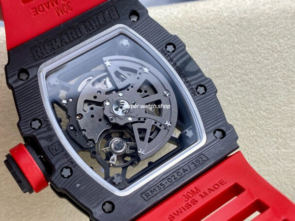 BBR Factory Richard Mille 44.5mm RM35-02 Black Carbon Fiber Red Rubber Strap Black Skeletonized - Image 7