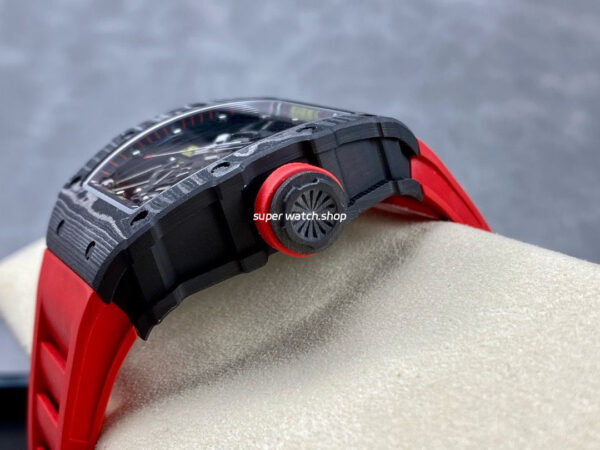 BBR Factory Richard Mille 44.5mm RM35-02 Black Carbon Fiber Red Rubber Strap Black Skeletonized - Image 6